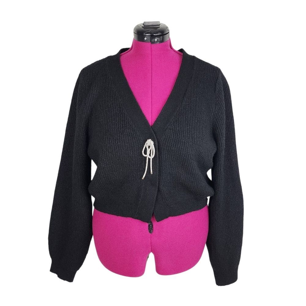 H&M Black Embellished Bow Cropped Ribbed Cardigan Size M